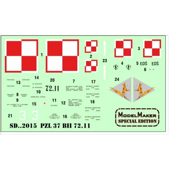 Model Maker Sd482015 1/48 Pzl-37 Bii- 72 11 Decal For Aircraft