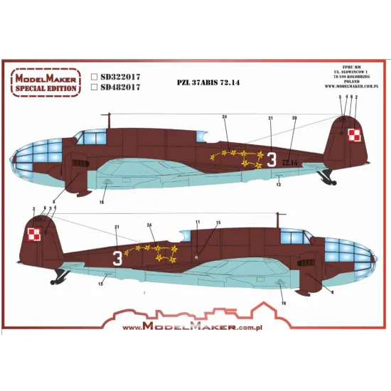Model Maker Sd482017 1/48 Pzl-37abis 72 14 Decal For Aircraft