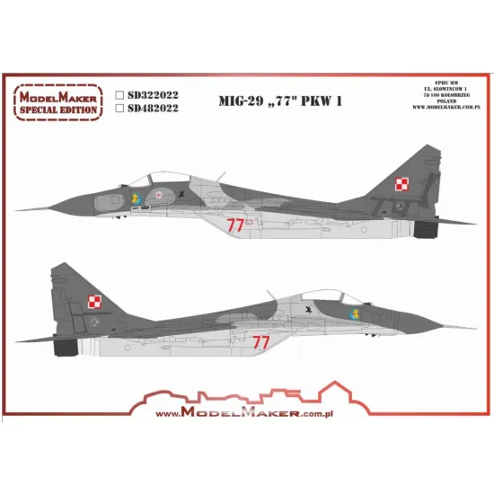 Model Maker Sd482022 1/48 Mig-29 77 Pkw 1 Decal For Aircraft
