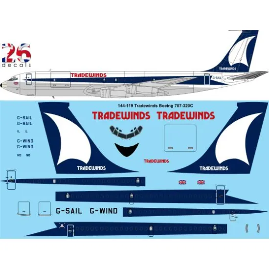 26decals 144-119 1/144 Tradewinds Boeing 707-320c Laser Decal For Aircraft