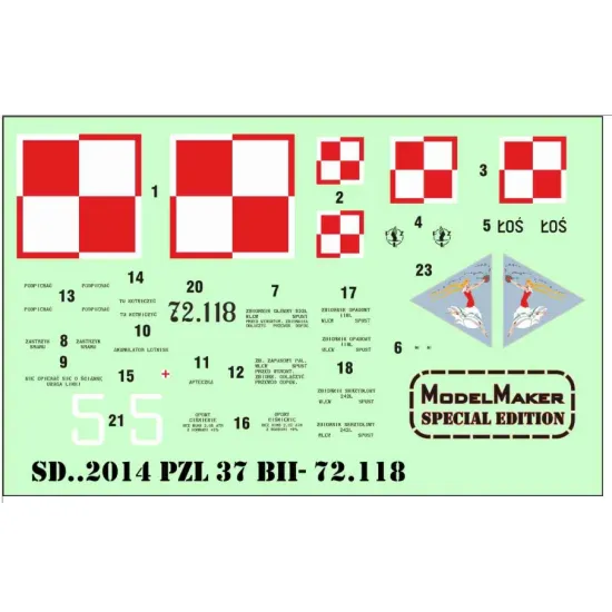 Model Maker Sd722014 1/72 Pzl-37 Bii- 72 118 Decal For Aircraft