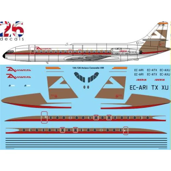 26decals 144-126 1/144 Aviaco Beige Caravelle Vir Laser Decal For Aircraft