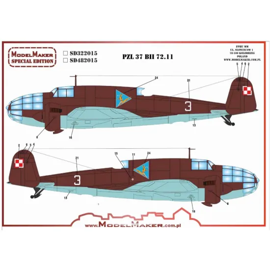 Model Maker Sd722015 1/72 Pzl-37 Bii- 72 11 Decal For Aircraft