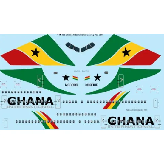 26decals 144-128 1/144 Ghana Boeing 757-200 Laser Decal For Aircraft