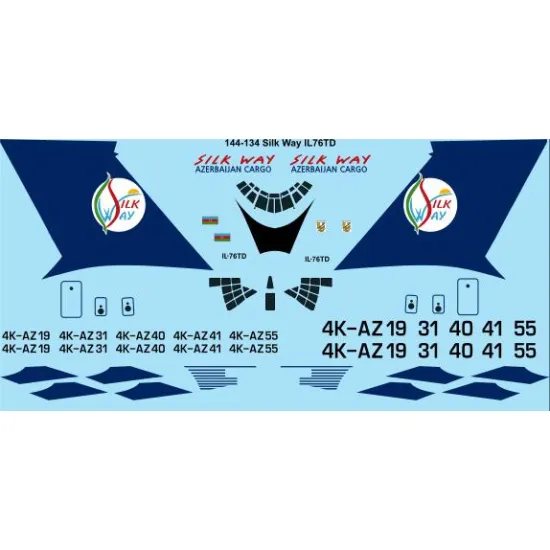 26decals 144-134 1/144 Silk Way Ilyushin Il-76 Laser Decal For Aircraft