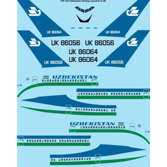 26decals 144-135 1/144 Uzbekistan Ilyushin Il-86 Laser Decal For Aircraft