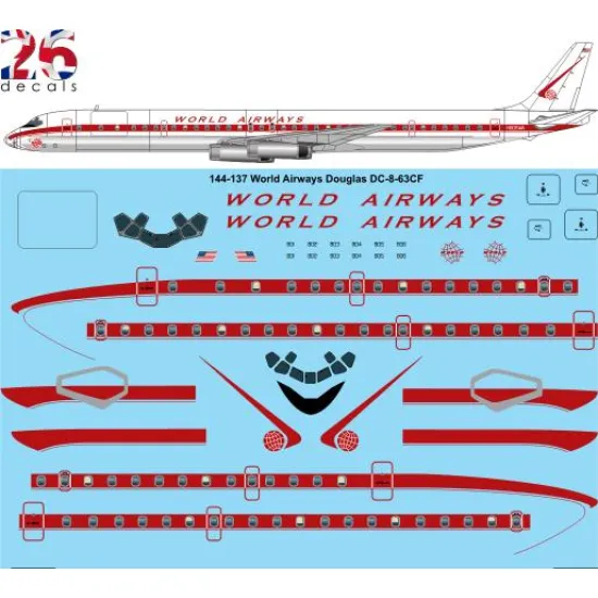 26decals 144-137 1/144 World Airways Douglas Dc-8-63 Laser Decal For Aircraft