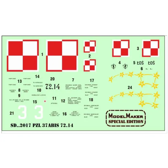 Model Maker Sd722017 1/72 Pzl-37abis 72 14 Decal For Aircraft