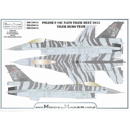 Model Maker Ymd48061 1/48 Polish F-16c Ntm 2015 - Tiger Demo Team- Masks Decals Set With Stencils
