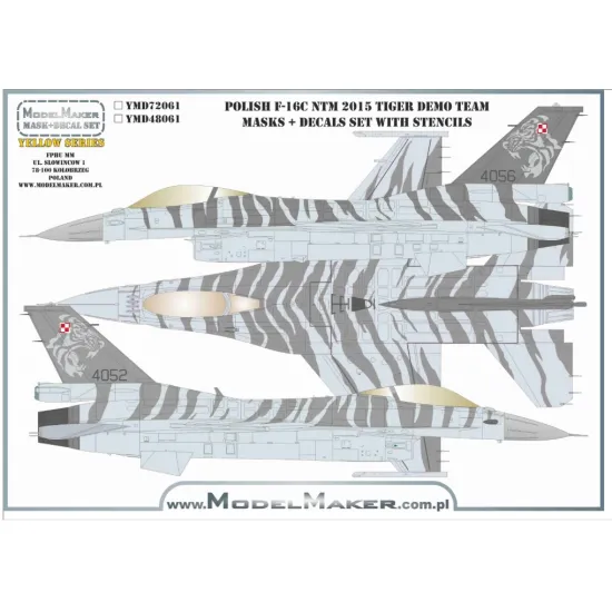 Model Maker Ymd72061 1/72 Polish F-16c Ntm 2015 - Tiger Demo Team- Masks Decals Set With Stencils