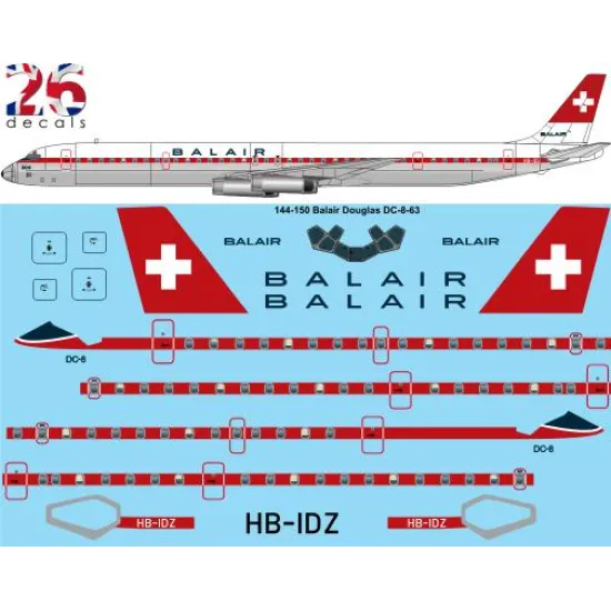 26decals 144-150 1/144 Balair Douglas Dc-8-63 Laser Decal For Aircraft
