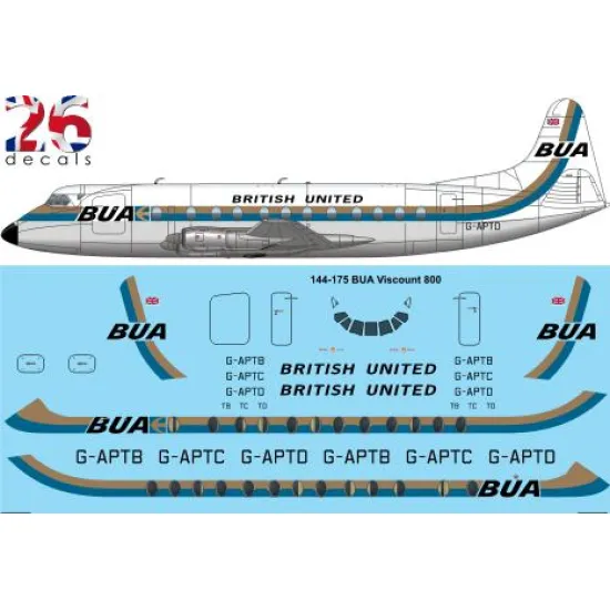 26decals 144-175 1/144 Bua Viscount 800 Laser Decal For Aircraft