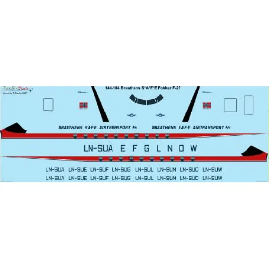 26decals 144-184 1/144 Braathens Fokker F-27 Laser Decal For Aircraft