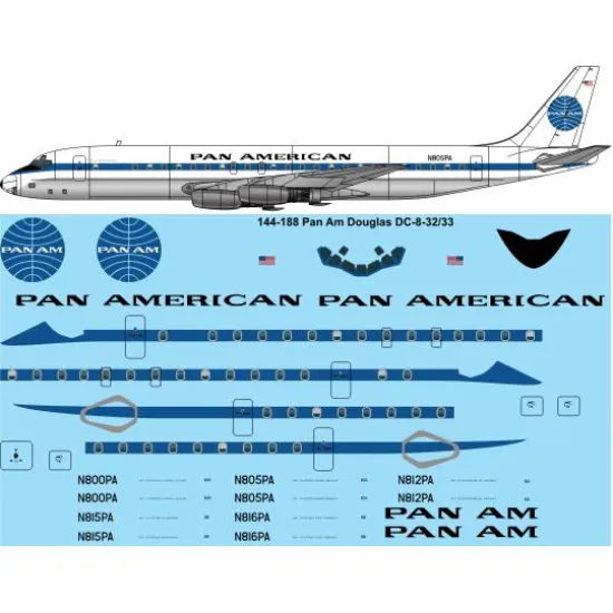 26decals 144-188 1/144 Pan Am Douglas Dc-8-32 Laser Decal For Aircraft
