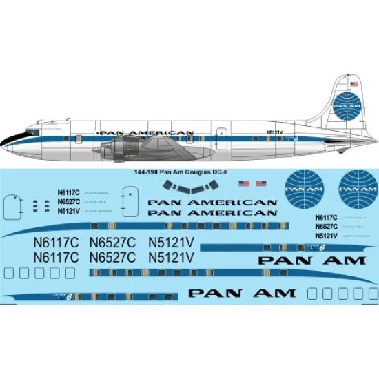 26decals 144-190 1/144 Pan Am Douglas Dc-6b Laser Decal For Aircraft