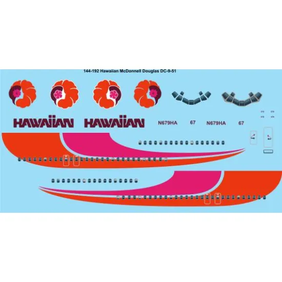 26decals 144-192 1/144 Hawaiian Douglas Dc-9-51 Laser Decal For Aircraft
