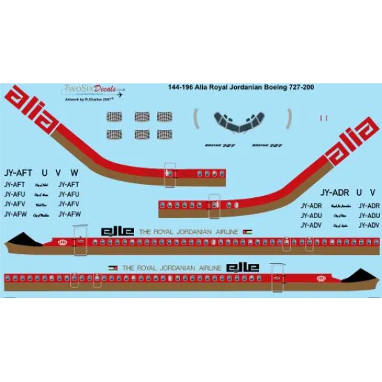 26decals 144-196 1/144 Alia Boeing 727-200 Laser Decal For Aircraft