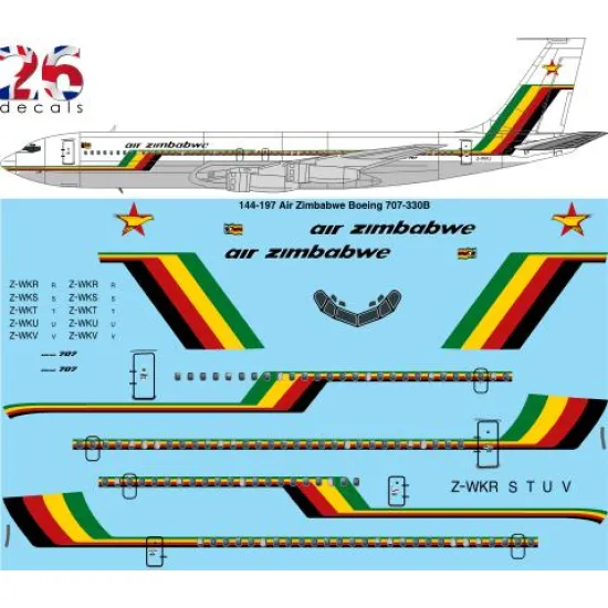 26decals 144-197 1/144 Air Zimbabwe Boeing 707-330b Laser Decal For Aircraft