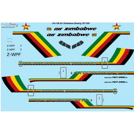 26decals 144-198 1/144 Air Zimbabwe Boeing 767-200 Laser Decal For Aircraft