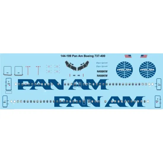 26decals 144-199 1/144 Pan Am Boeing 737-400 Laser Decal For Aircraft