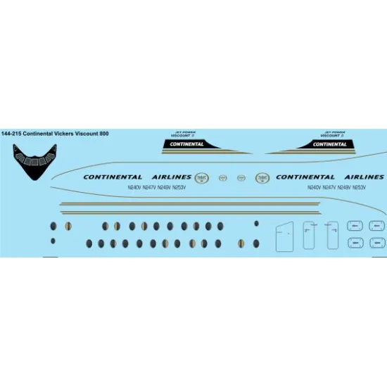 26decals 144-215 1/144 Continental Viscount 800 Laser Decal For Aircraft