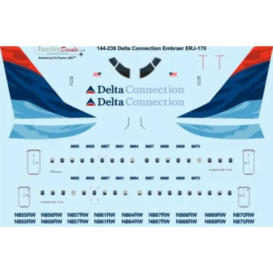 26decals 144-238 1/144 Delta Erj-170 Laser Decal For Aircraft
