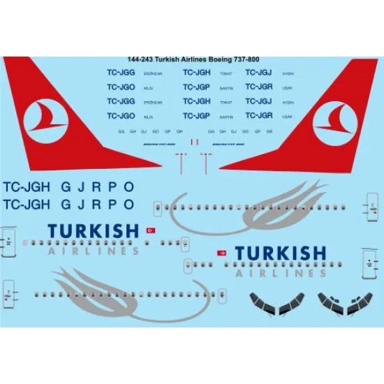 26decals 144-243 1/144 Turkish Boeing 737-800 Laser Decal For Aircraft