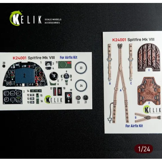 Kelik K24001 1/24 Spitfire Mk Viii Interior 3d Decals For Airfix Kit