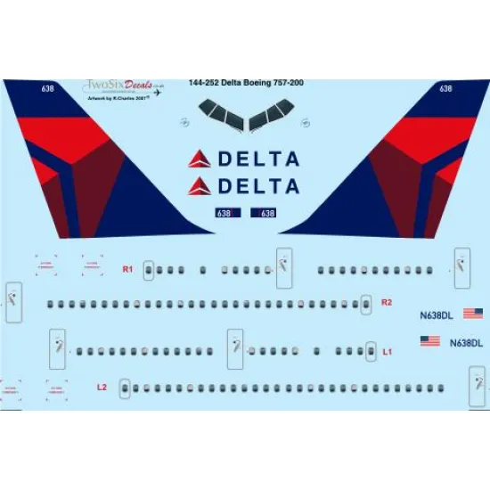 26decals 144-252 1/144 Delta New Boeing 757-200 Laser Decal For Aircraft