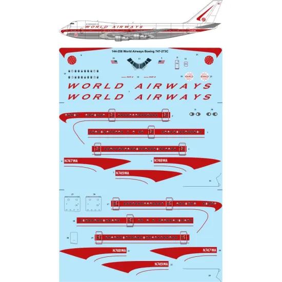 26decals 144-258 1/144 World Airways Boeing 747-200c Laser Decal For Aircraft