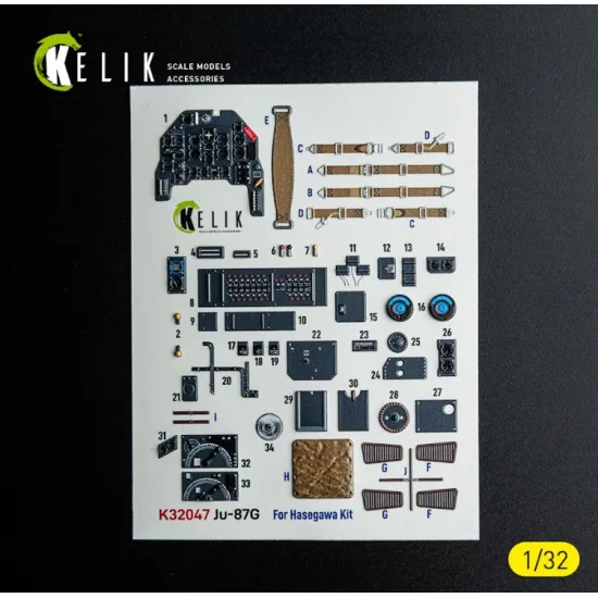 Kelik K32047 1/32 Ju-87g - Interior 3d Decals For Hasegawa Kit