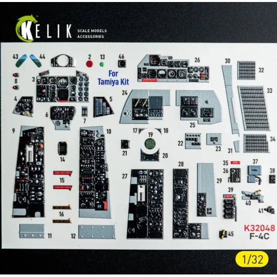 Kelik K32048 1/32 F-4c - Interior 3d Decals For Tamiya Kit
