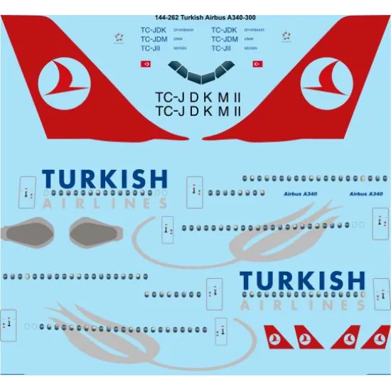 26decals 144-262 1/144 Turkish Airbus A340-300 Laser Decal For Aircraft