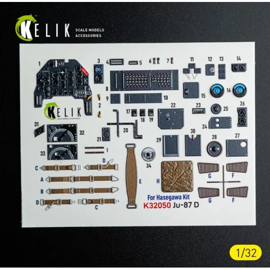 Kelik K32050 1/32 Ju-87d - Interior 3d Decals For Hasegawa Kit