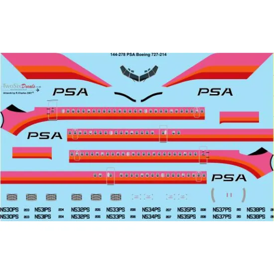 26decals 144-278 1/144 Psa Pink Boeing 727-200 Laser Decal For Aircraft