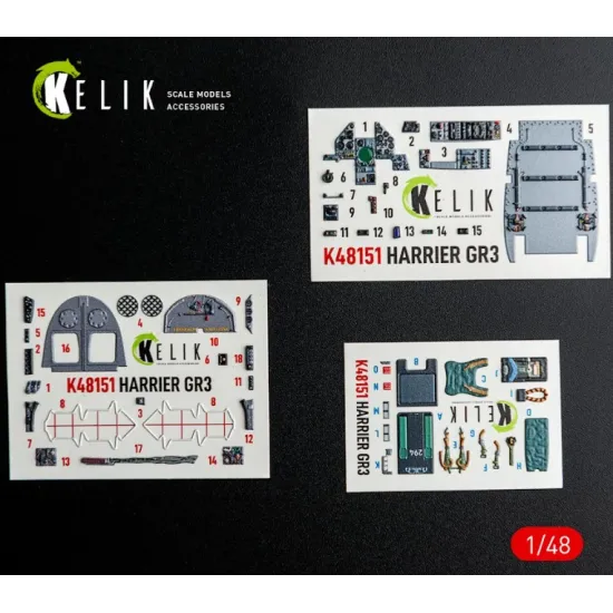 Kelik K48151 1/48 Harrier Gr3 - Interior 3d Decals For Kinetic Kit