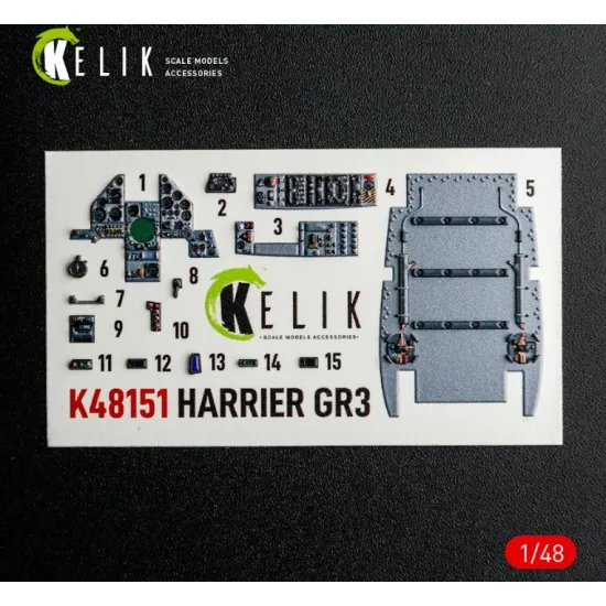 Kelik K48151 1/48 Harrier Gr3 - Interior 3d Decals For Kinetic Kit