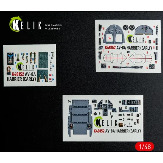 Kelik K48152 1/48 Av-8a Harrier Early - Interior 3d Decals For Kinetic Kit