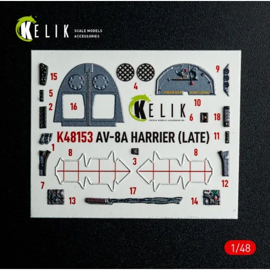 Kelik K48153 1/48 Av-8a Harrier Late - Interior 3d Decals For Kinetic Kit
