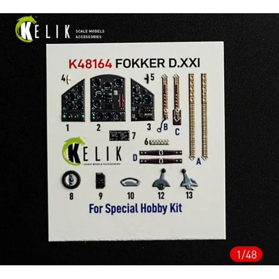 Kelik K48164 1/48 Fokker D Xxi - Interior 3d Decals For Special Hobby Kit