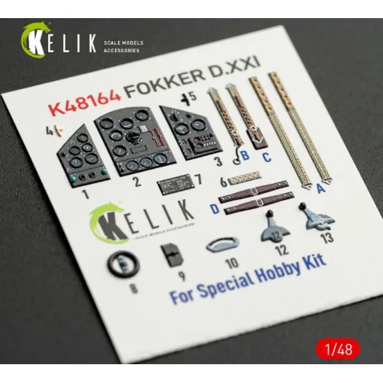 Kelik K48164 1/48 Fokker D Xxi - Interior 3d Decals For Special Hobby Kit
