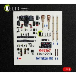 Kelik K48167 1/48 Hs-129 B - Interior 3d Decals For Takom Kit