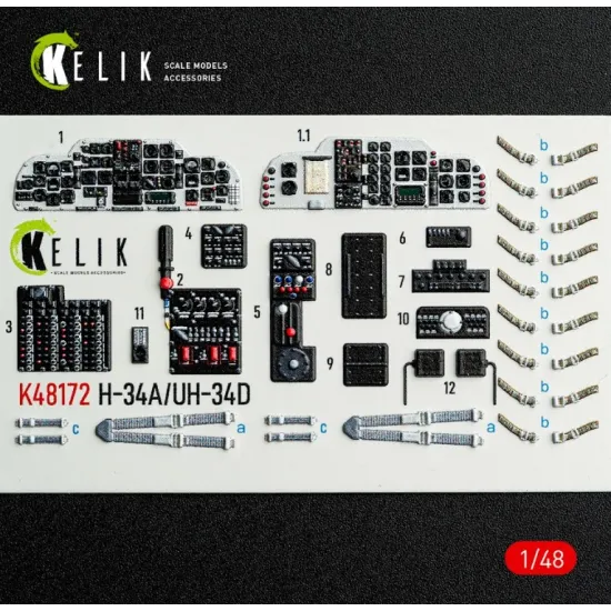 Kelik K48172 1/48 H-34a/Uh-34d - Interior 3d Decals For Italeri Kit