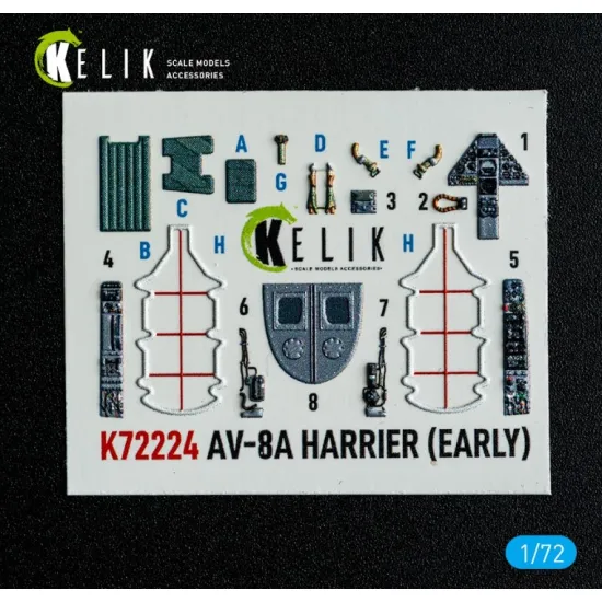 Kelik K72224 1/72 Av-8a Harrier Early - Interior 3d Decals For Italeri Kit