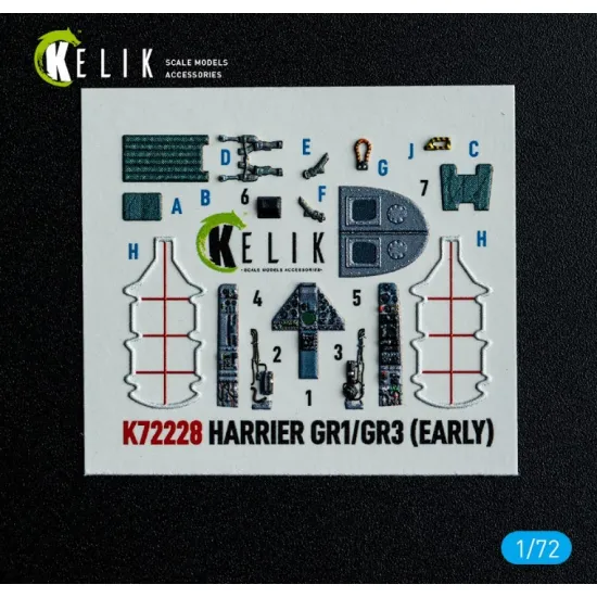 Kelik K72228 1/72 Harrier Gr1/Gr3 Early - Interior 3d Decals For Italeri Kit