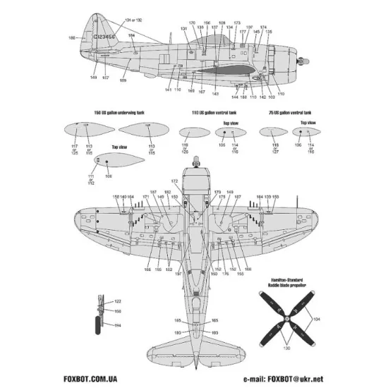 Foxbot 48-102 1/48 Foxbot Decals Republic P-47 Thunderbolt Stencils