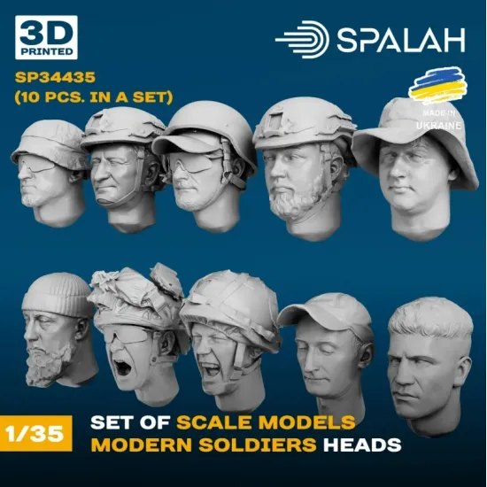 Spalah Sp34435 1/35 Set Of Scale Models Modern Soldiers Heads 10 Pcs