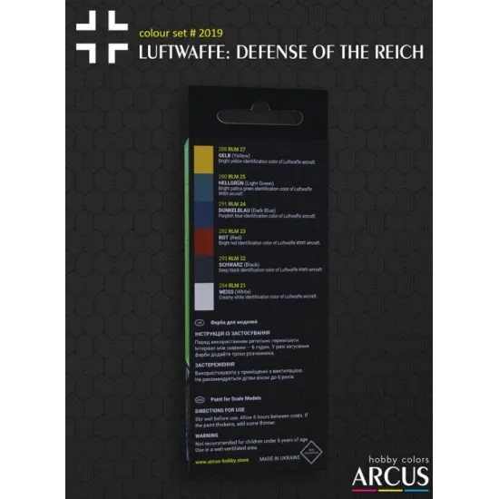 Arcus A2019 Acrylic Paint Set Luftwaffe Defense Of The Reich 6 Colors In Set 10 Ml