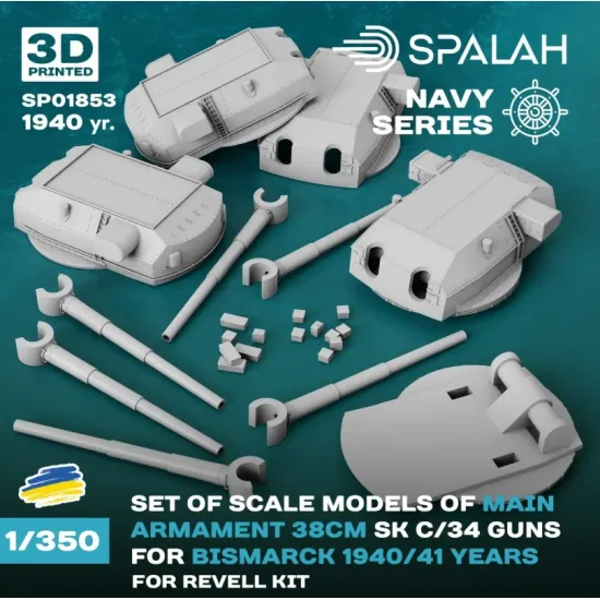 Spalah Sp01853 1/350 Main Armament 38 Cm Sk C/34 For Bismarck For Revell Kit
