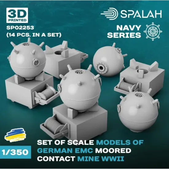 Spalah Sp02253 1/350 German Emc Moored Contact Mine Wwii 14 Pcs